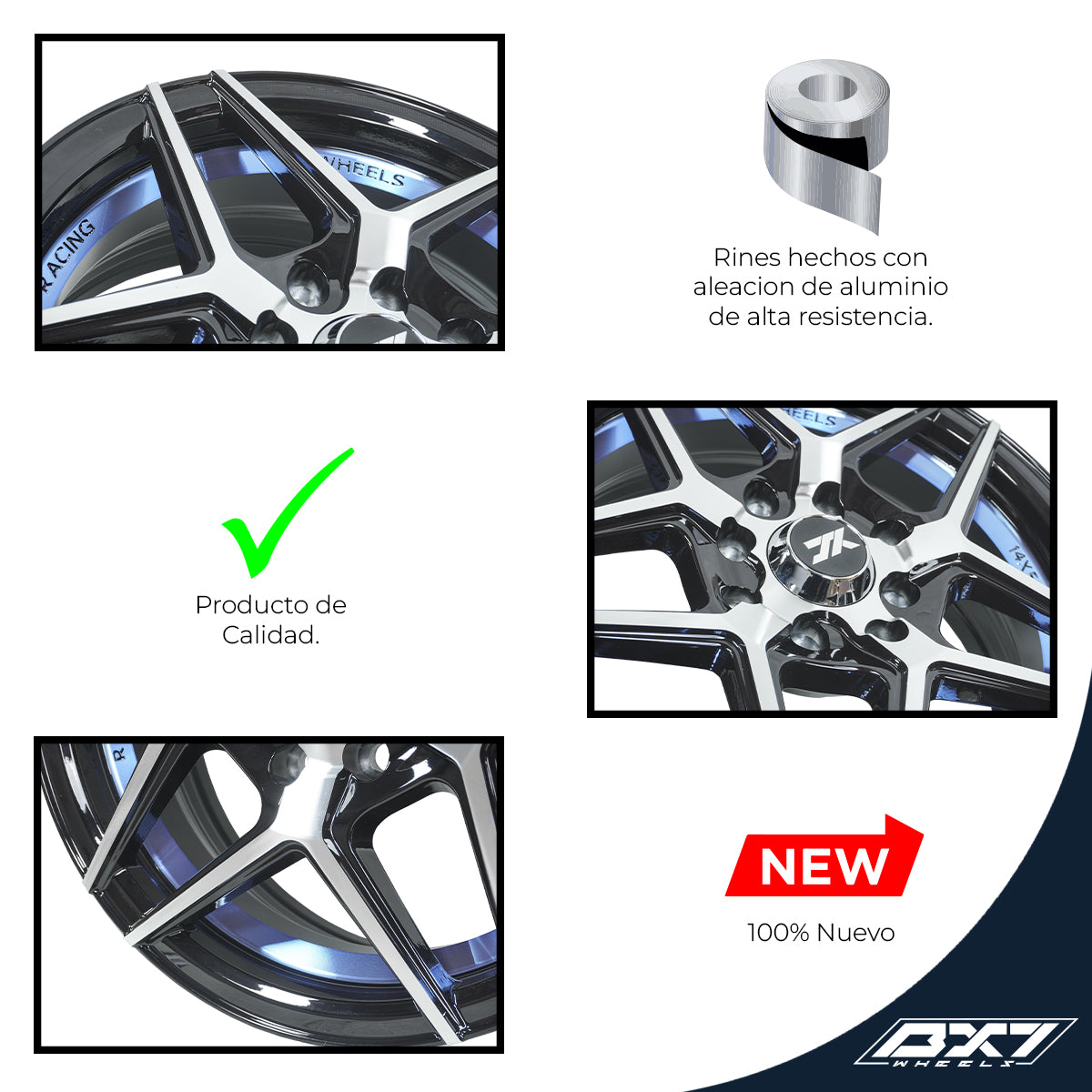 RINES BX7 FW0 14 4X100/114.3/ ET 35/ CB 73.1/ BLACK WITH FACE AND LIP MACHINED+BLUE UNDER CUT