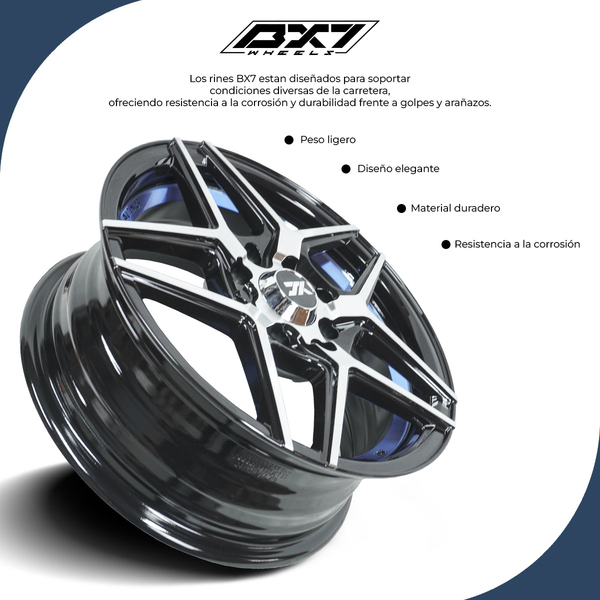 RINES BX7 FW0 14 4X100/114.3/ ET 35/ CB 73.1/ BLACK WITH FACE AND LIP MACHINED+BLUE UNDER CUT