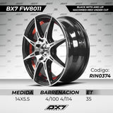 RINES BX7 FW8 14 4X100/114.3/ ET 35/ CB 73.1/ BLACK WITH FACE AND LIP MACHINED+RED UNDER CUT
