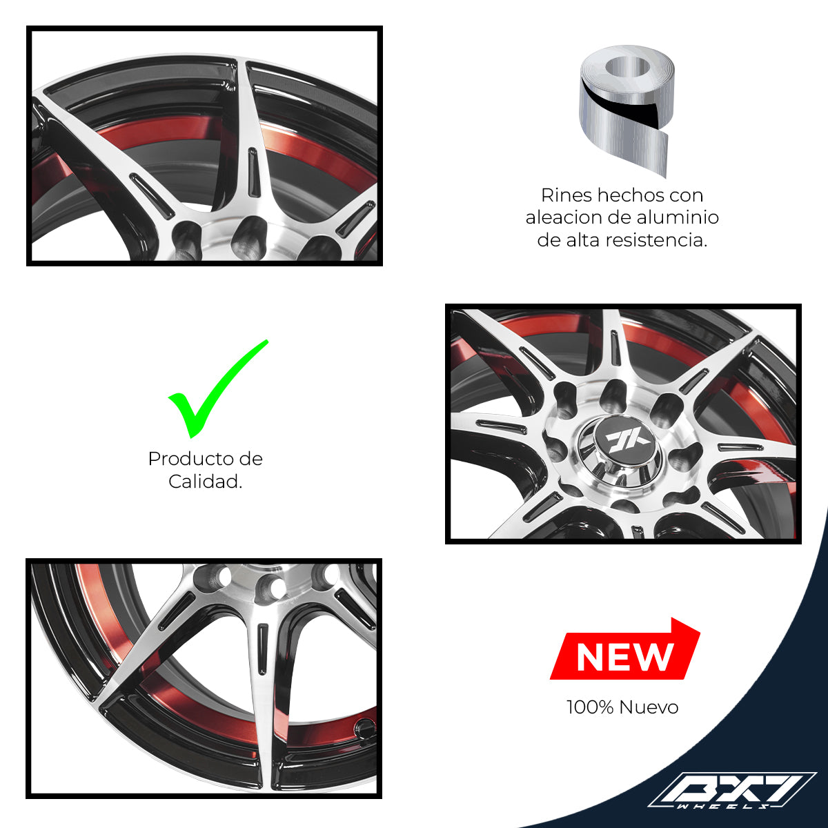 RINES BX7 FW8 14 4X100/114.3/ ET 35/ CB 73.1/ BLACK WITH FACE AND LIP MACHINED+RED UNDER CUT