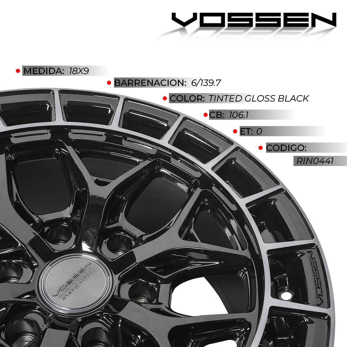 Rines Vossen 18x9-6x139.7 Tinted Gloss Black Sierra 1500 4x4