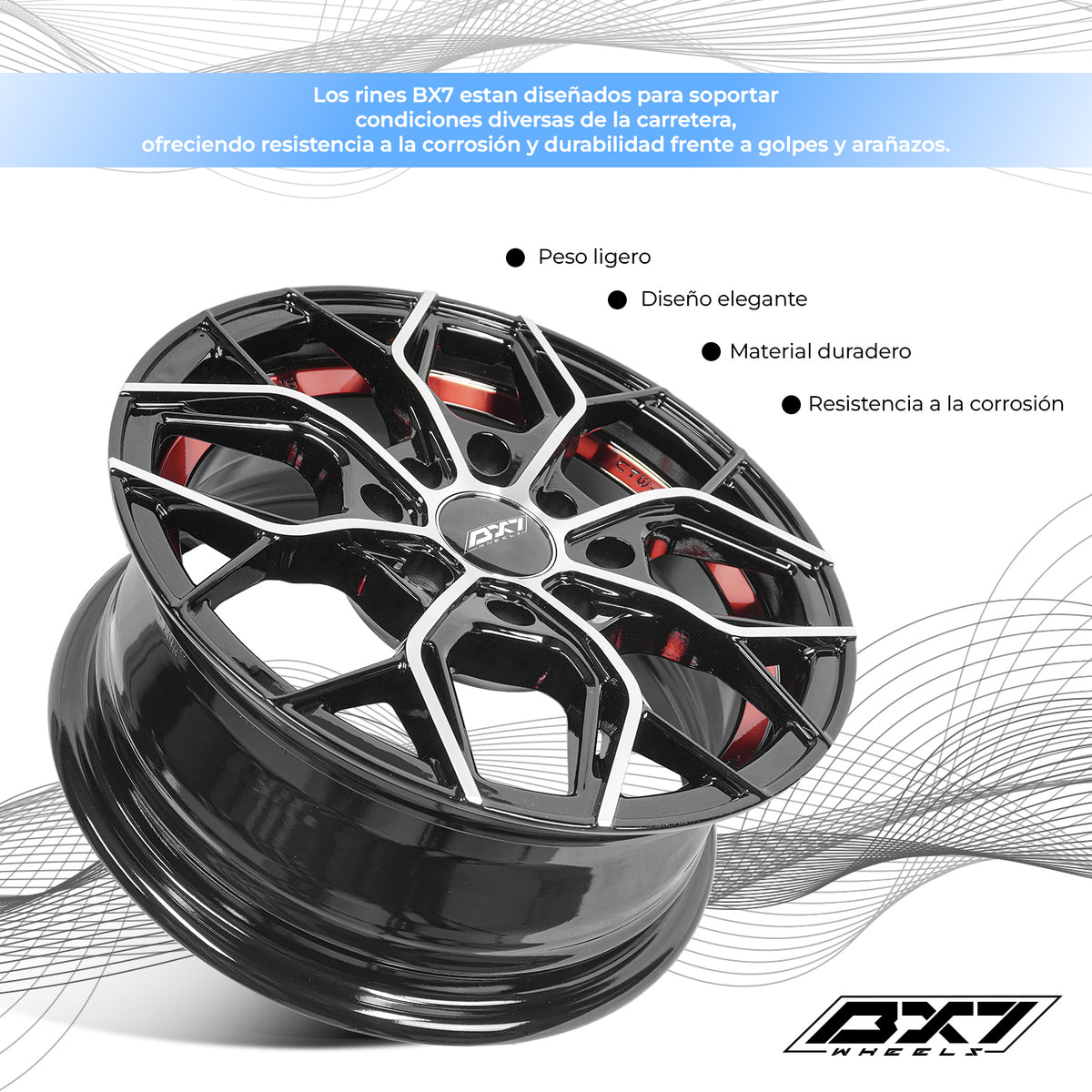 RIN BX7 WHEELS 13X5.5 4/100 4/114.3 ET: 35 CB: 73.1 BLACK WITH FACE AND LIP MACHINED+RED UNDER CUT