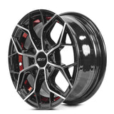 RIN BX7 WHEELS 13X5.5 4/100 4/114.3 ET: 35 CB: 73.1 BLACK WITH FACE AND LIP MACHINED+RED UNDER CUT