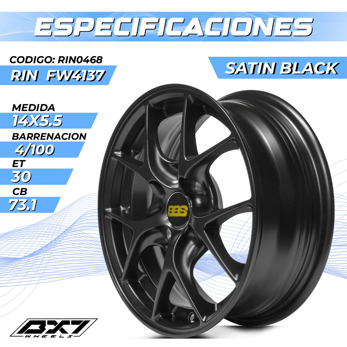 RINES BX7 FW4 14 4X100/114.3/ ET 30/ CB 73.1/ Satin Black