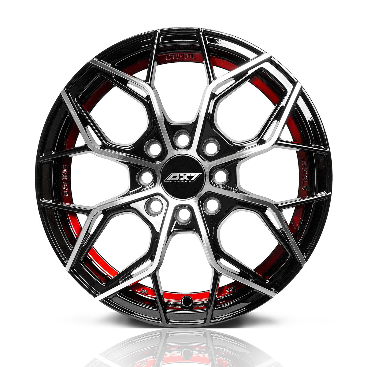 RINES BX7 FW8 14 4X100/108 / ET 35/ CB 73.1/  BLACK WITH FACE AND LIP MACHINED+RED UNDER CUT