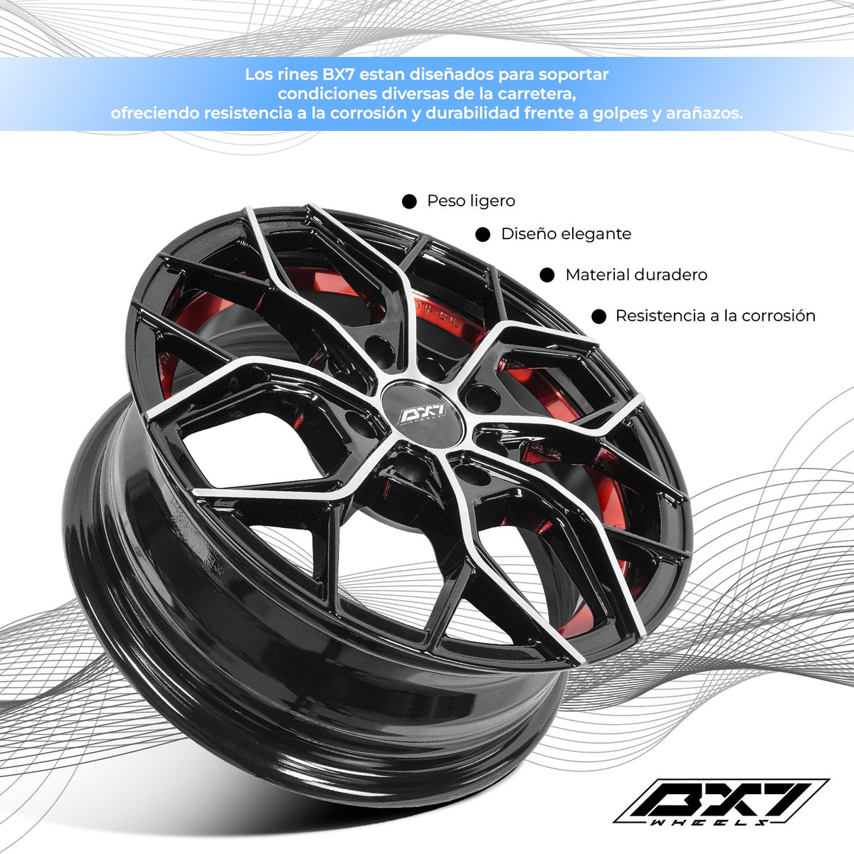RINES BX7 FW8 14 4X100/108 / ET 35/ CB 73.1/  BLACK WITH FACE AND LIP MACHINED+RED UNDER CUT