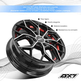 RINES BX7 FW8 14 4X100/108 / ET 35/ CB 73.1/  BLACK WITH FACE AND LIP MACHINED+RED UNDER CUT
