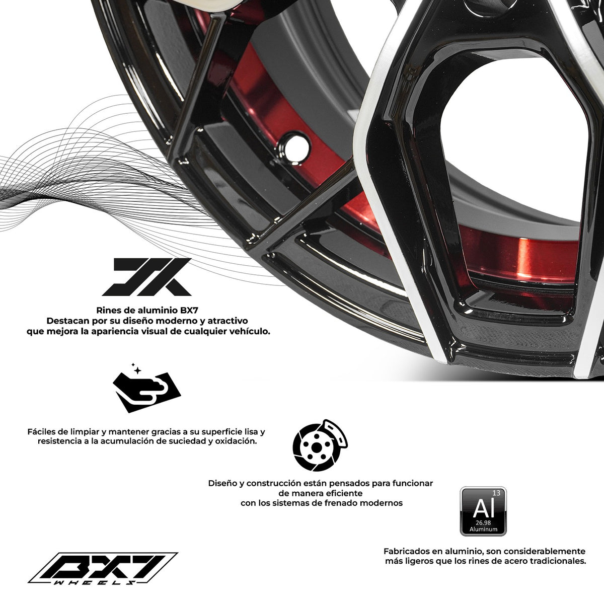 RINES BX7 FW8 14 4X100/108 / ET 35/ CB 73.1/  BLACK WITH FACE AND LIP MACHINED+RED UNDER CUT