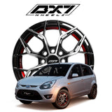 RINES BX7 FW8 14 4X100/108 / ET 35/ CB 73.1/  BLACK WITH FACE AND LIP MACHINED+RED UNDER CUT