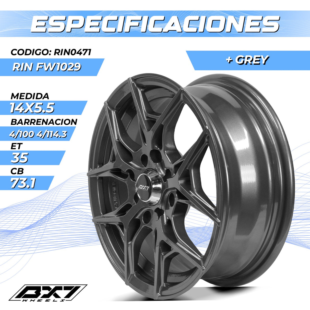 RINES BX7 FW1 14 4X100/114.3 ET 35/ CB 73.1/ GREY