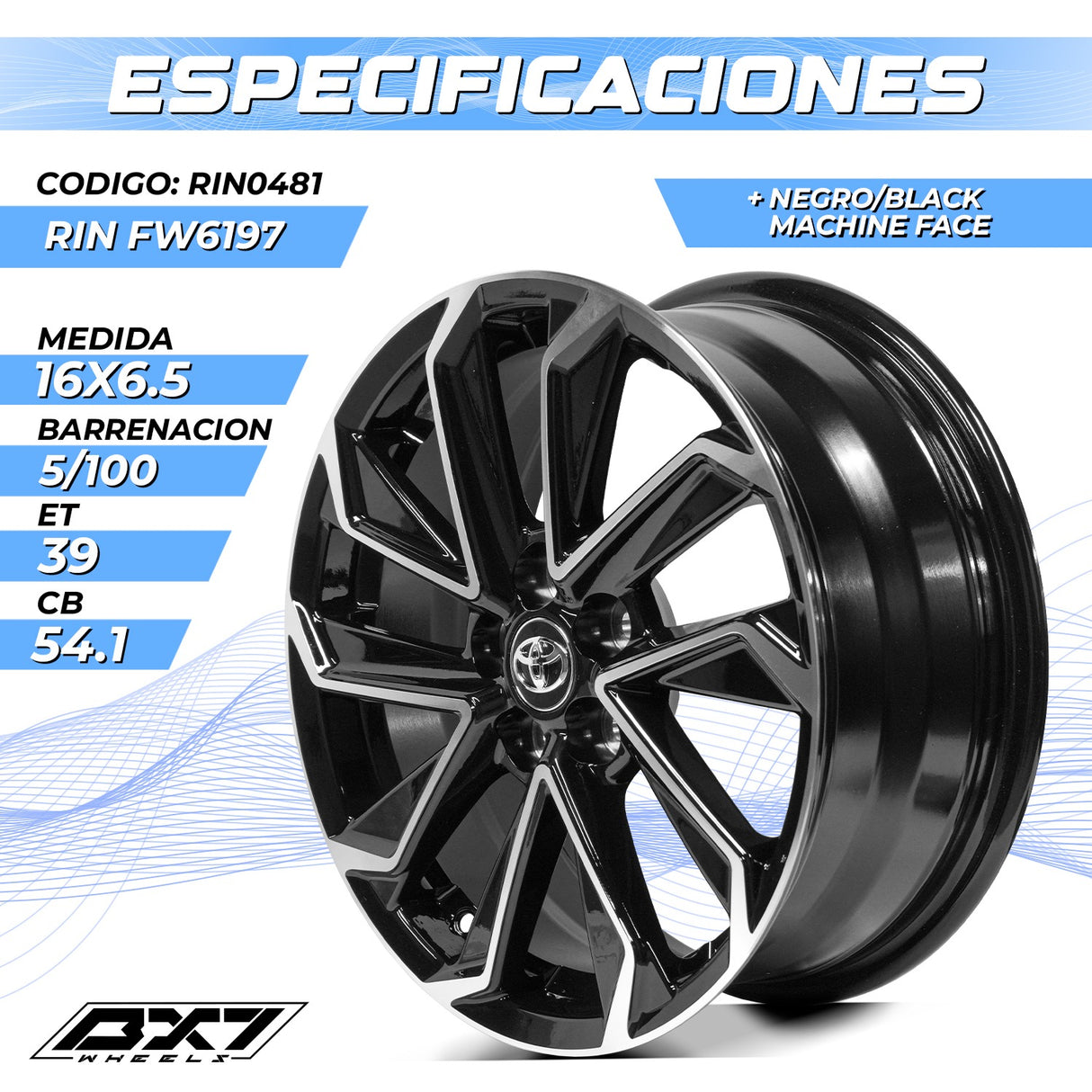 RIN BX7 FW6 16 5X100/ ET 39/ CB 54.1/ NEGRO-BLACK MACHINED FACE