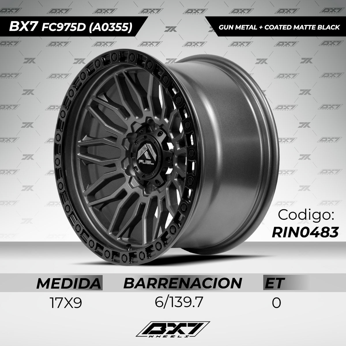 RIN BX7 FC9 17 6X139.7/ ET 0/ CB 110/ GUN METAL/COATED MATTE BLACK