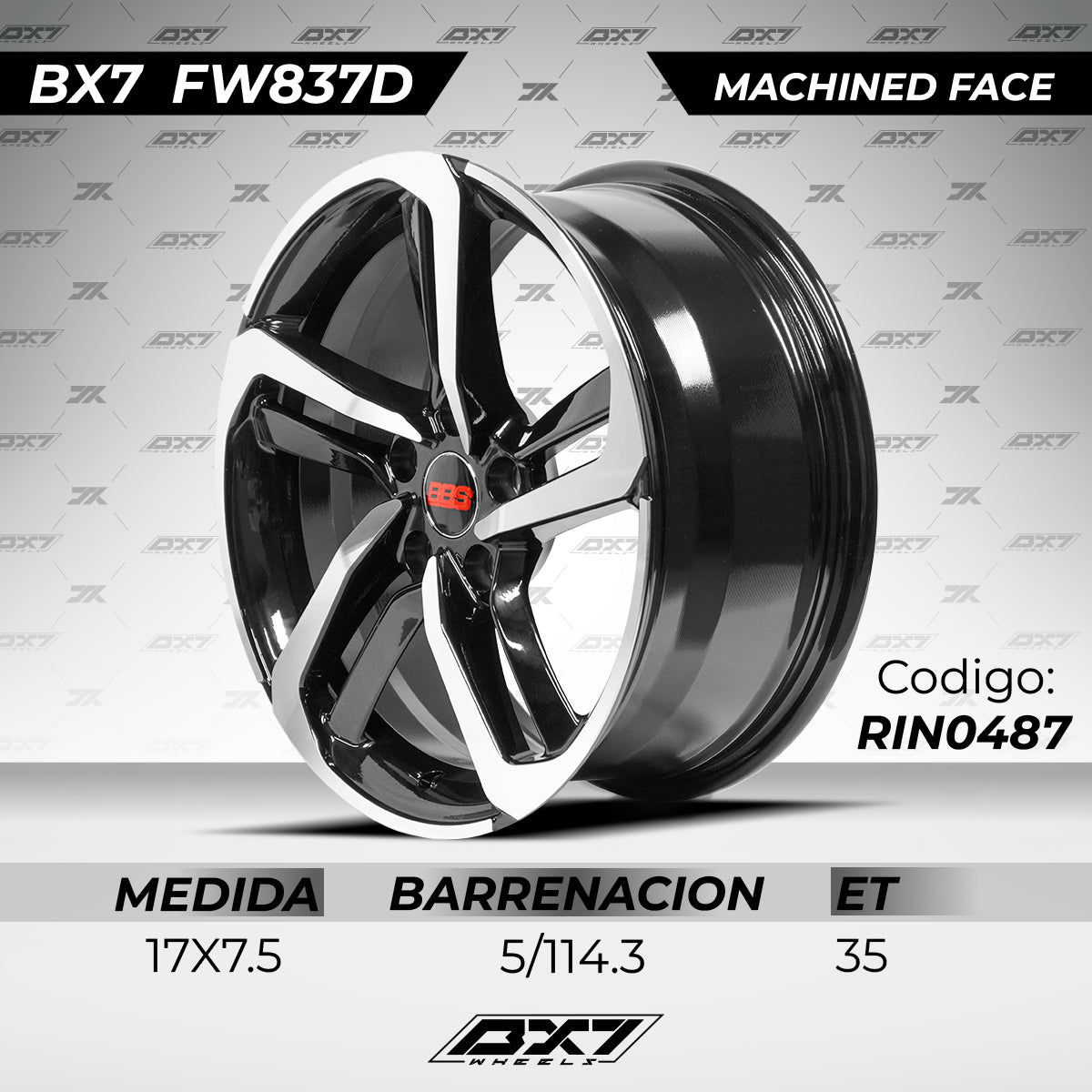 RIN BX7 FW8 17 5X114.3/ ET 35/ CB 64.1/ NEGRO/BLACK MACHINED FACE