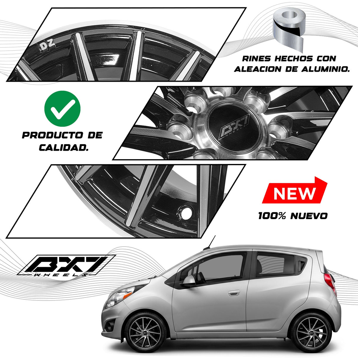 RINES BX7 FW3 13 4X100X114.3/ ET28/ CB 73.1/ BLACK POLISH FACE & LIP