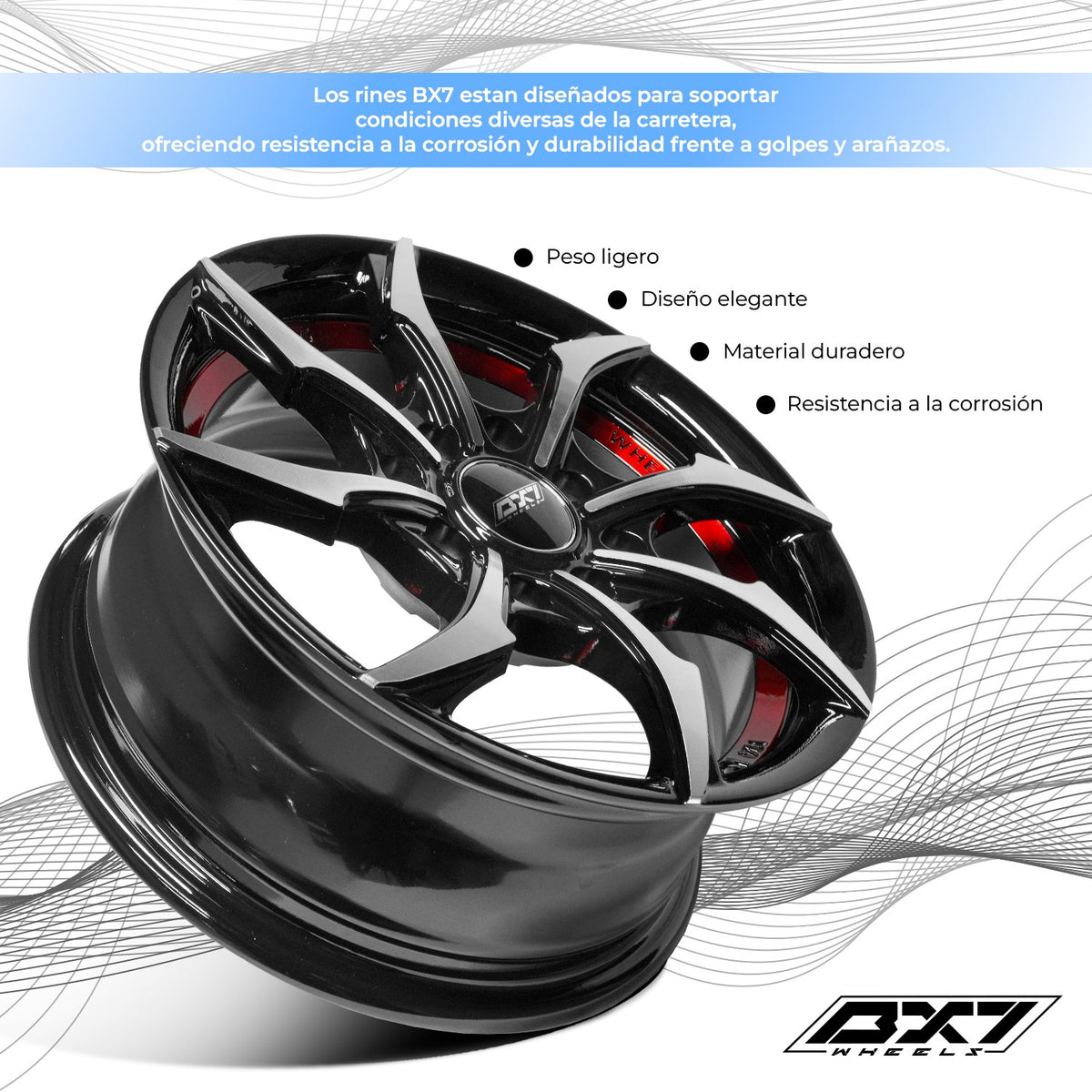 RINES BX7 FW0 13 4X100/114.3/ ET 35/ CB 73.1/ BLACK WITH FACE AND LIP MACHINED+RED UNDER CUT