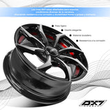RINES BX7 FW0 13 4X100/114.3/ ET 35/ CB 73.1/ BLACK WITH FACE AND LIP MACHINED+RED UNDER CUT