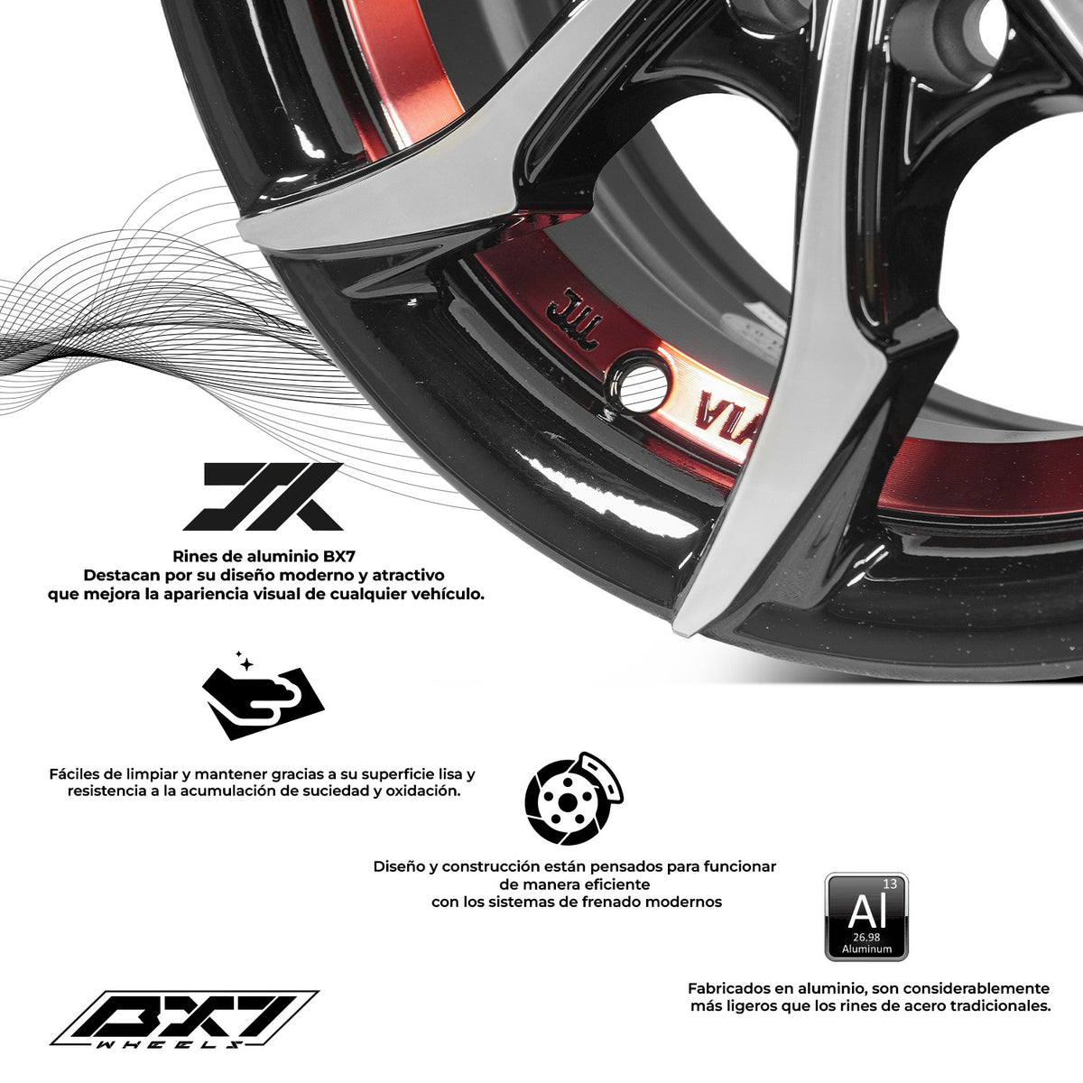 RINES BX7 FW0 13 4X100/114.3/ ET 35/ CB 73.1/ BLACK WITH FACE AND LIP MACHINED+RED UNDER CUT