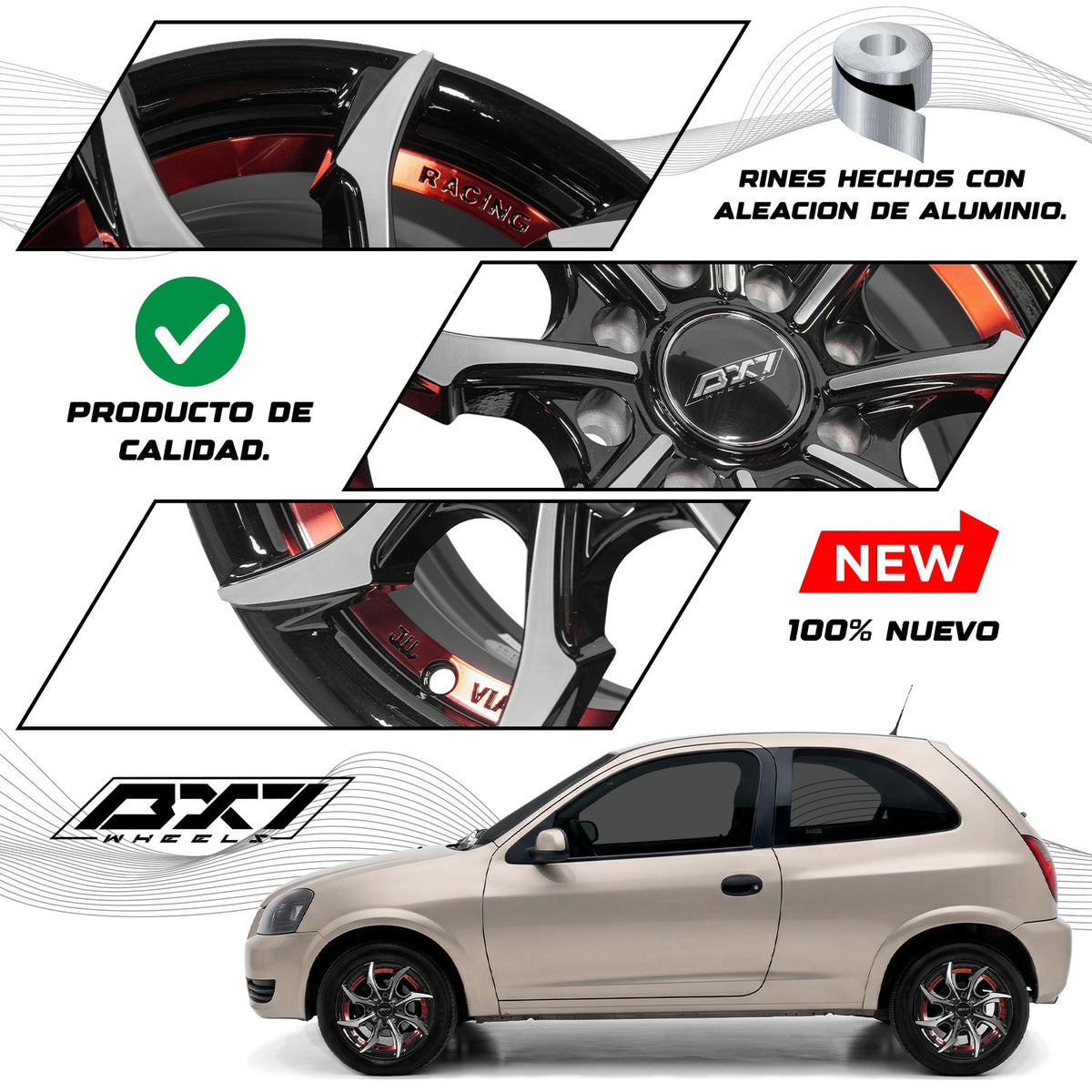 RINES BX7 FW0 13 4X100/114.3/ ET 35/ CB 73.1/ BLACK WITH FACE AND LIP MACHINED+RED UNDER CUT