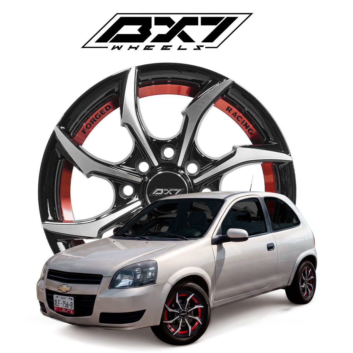 RINES BX7 FW0 13 4X100/114.3/ ET 35/ CB 73.1/ BLACK WITH FACE AND LIP MACHINED+RED UNDER CUT