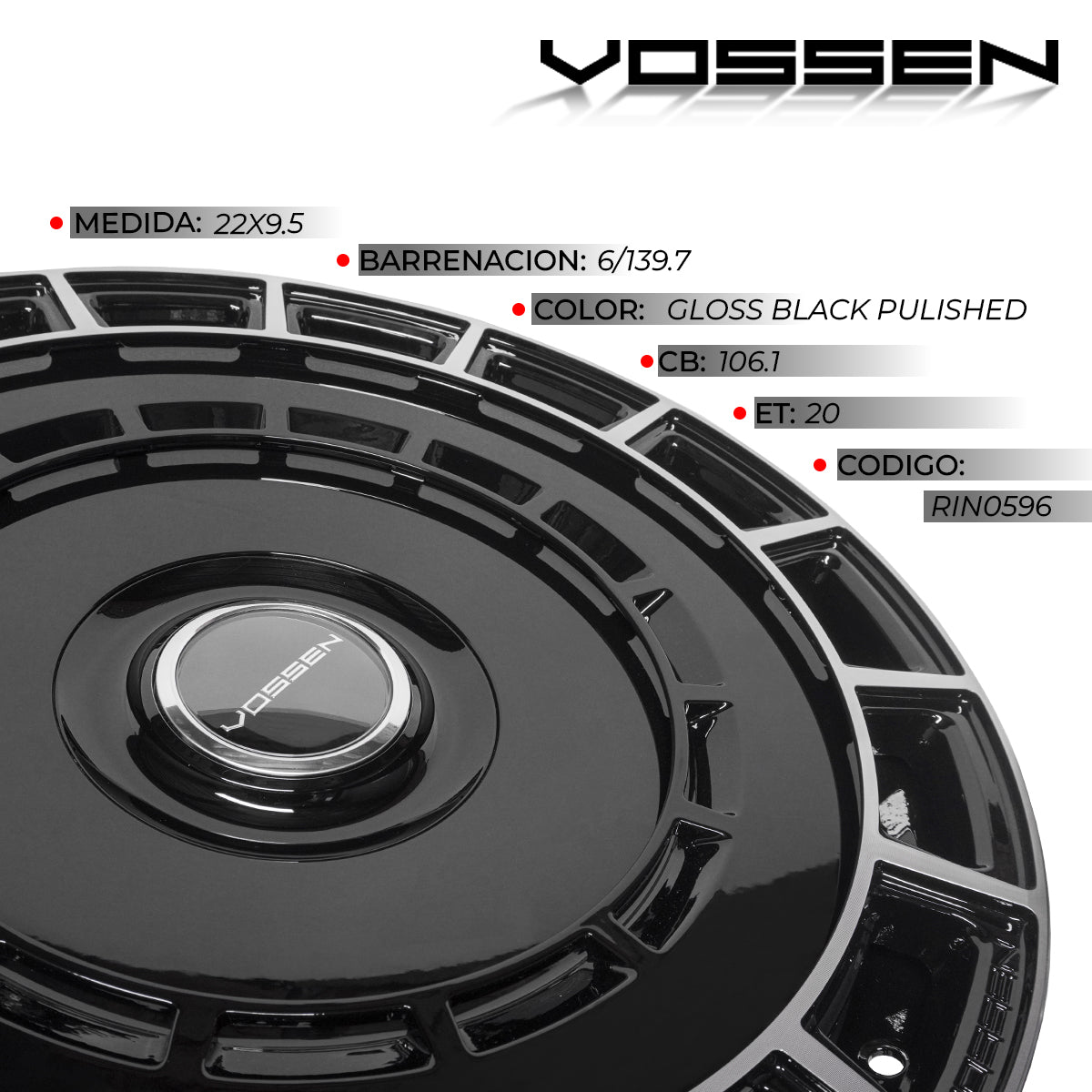 Rin Vossen 22x9.5 6x139.7 Gloss Black Pulished