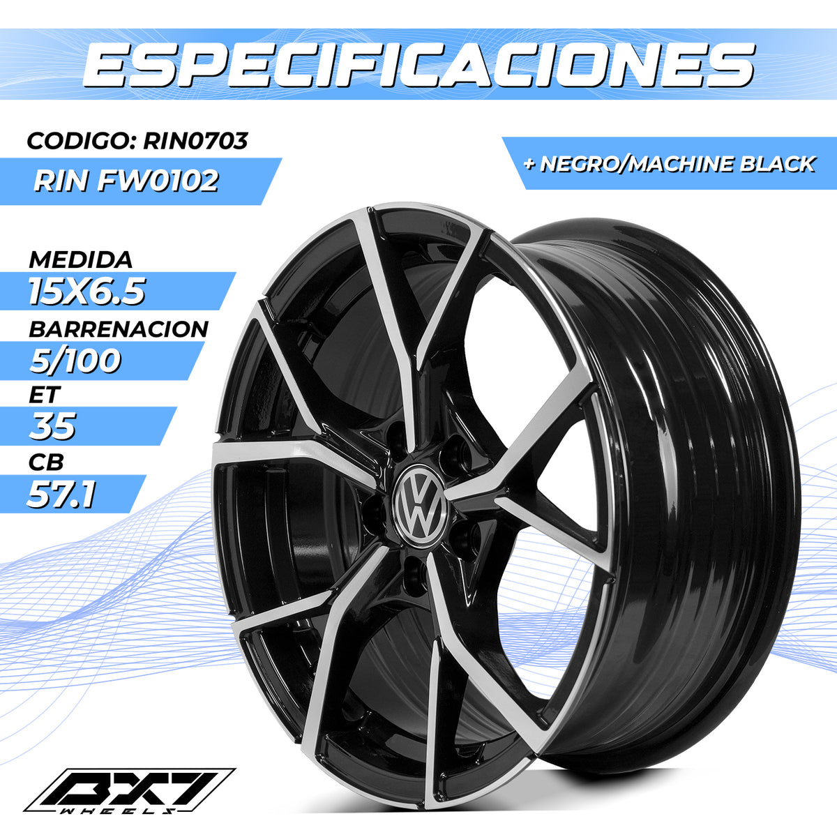 Rin Bx7 15X6.5 5/100 ET 35 CB 57.1 Vento Mazda Polo Jetta Ibiza