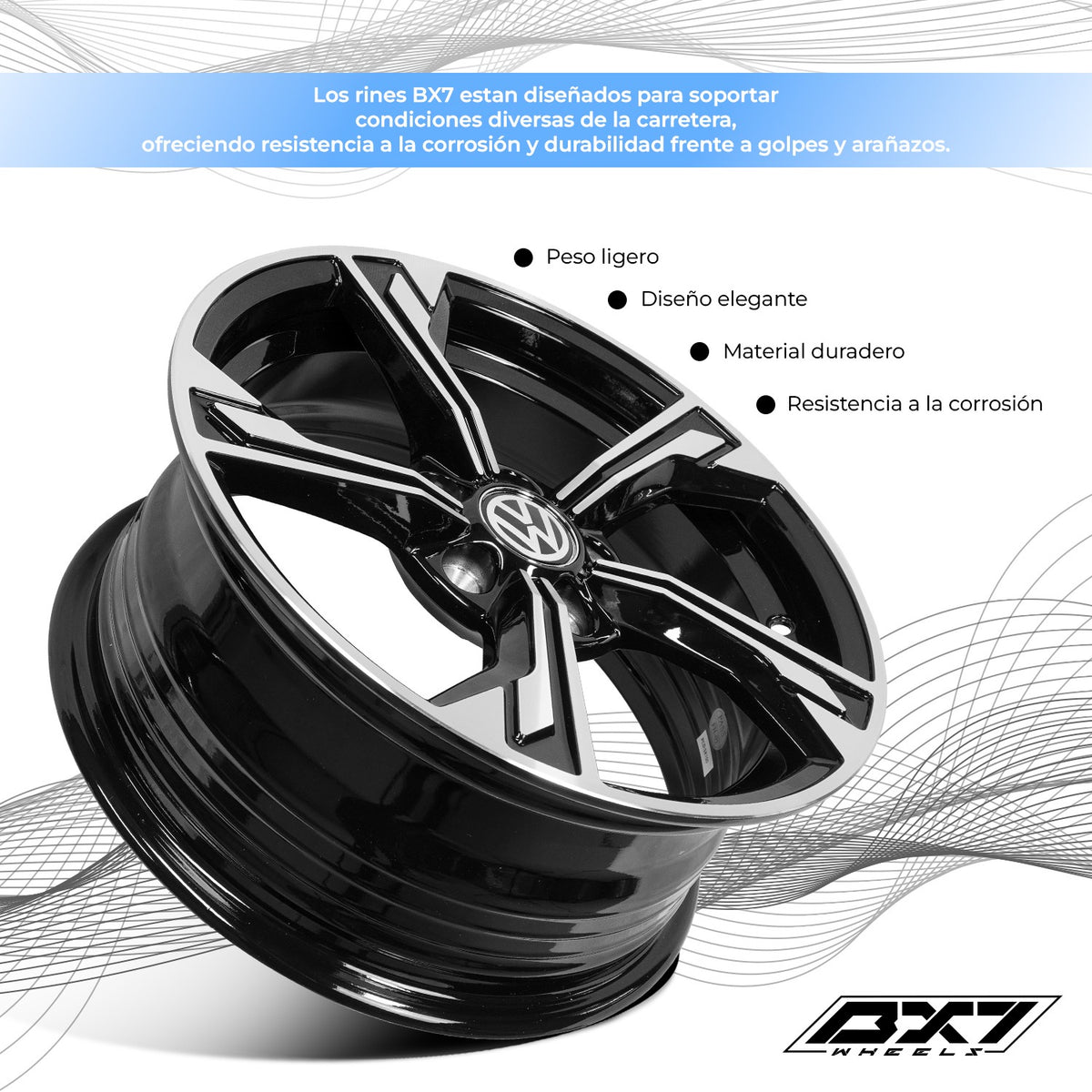 RINES BX7 FW5 15 5X100/ ET 35/ CB 73.1/ BLACK POLISH FACE & LIP TAPA PARA RIN DE AUDI Y VW