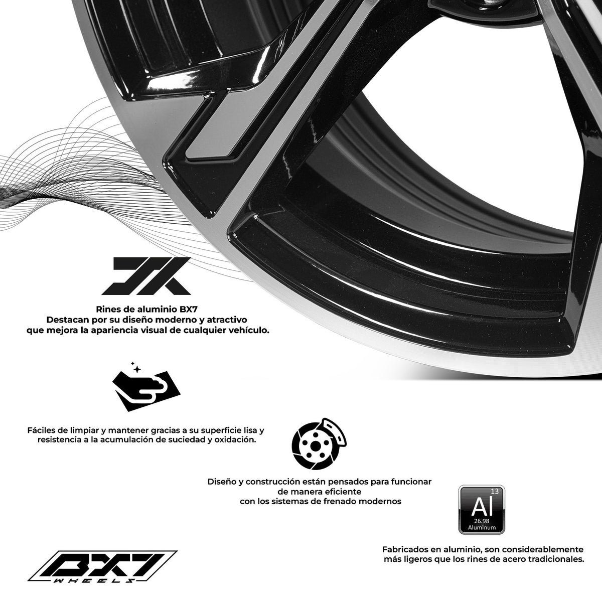 RINES BX7 FW5 15 5X100/ ET 35/ CB 73.1/ BLACK POLISH FACE & LIP TAPA PARA RIN DE AUDI Y VW