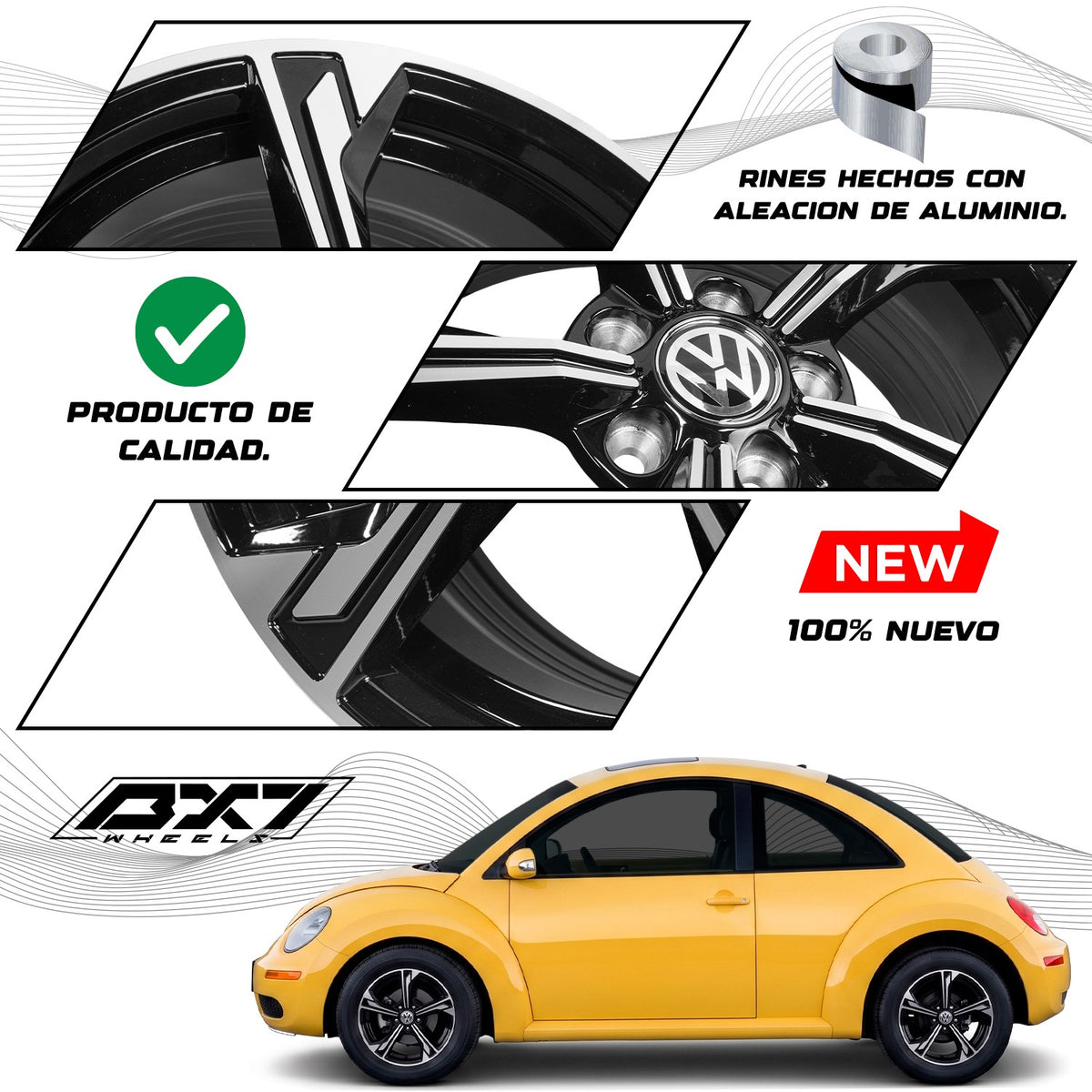 RINES BX7 FW5 15 5X100/ ET 35/ CB 73.1/ BLACK POLISH FACE & LIP TAPA PARA RIN DE AUDI Y VW