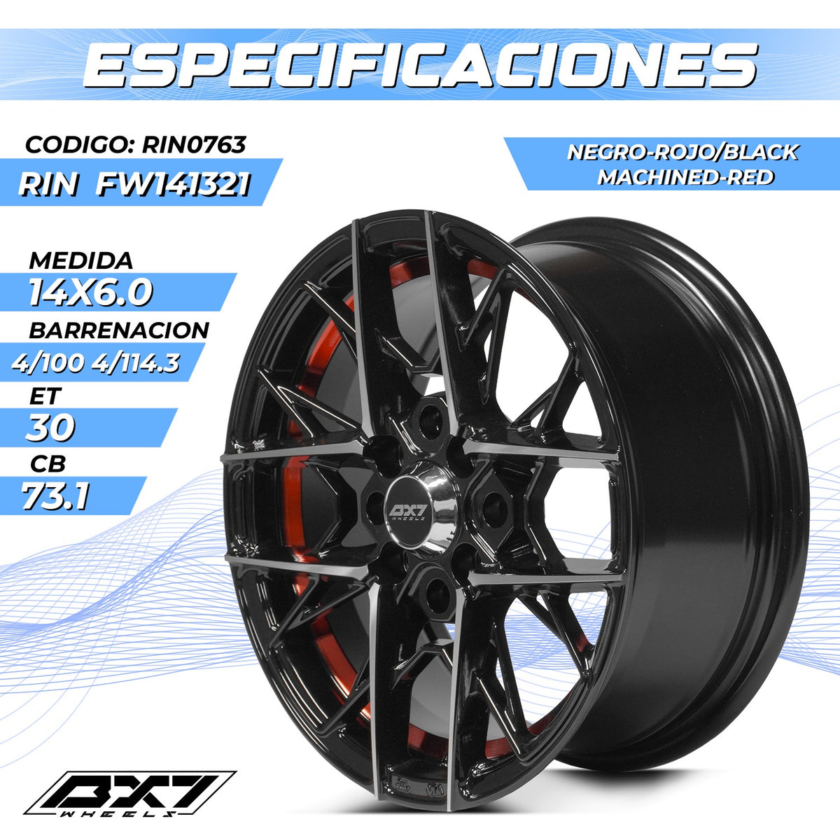 RINES BX7 FW0 13 4X100/ ET 35/ CB 73.1/ BLACK POLISH FACE