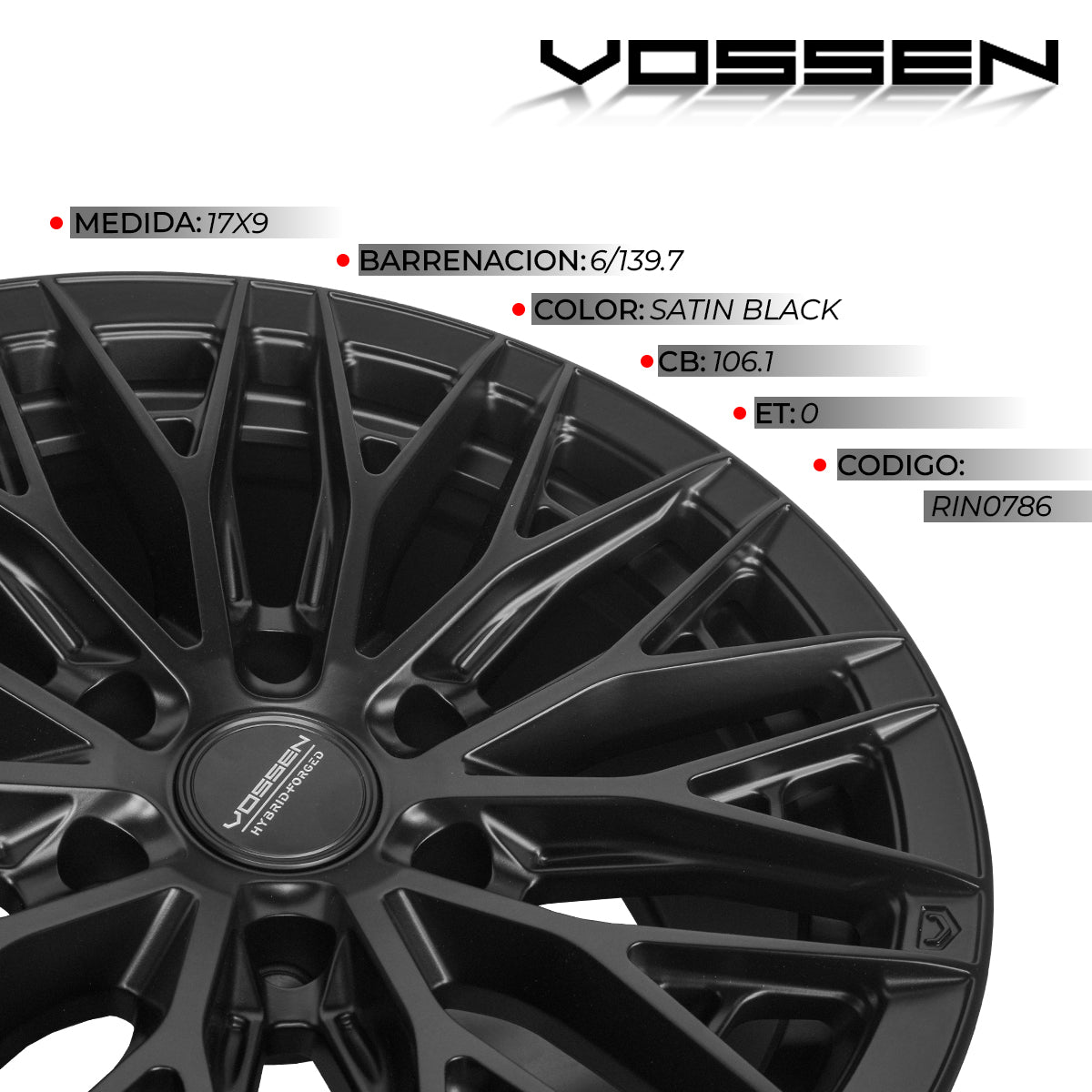 RIN VOSSEN 17X9 - 6X139.7 - ET0 -SUPER DEEP - 106.1 - SATIN BLACK