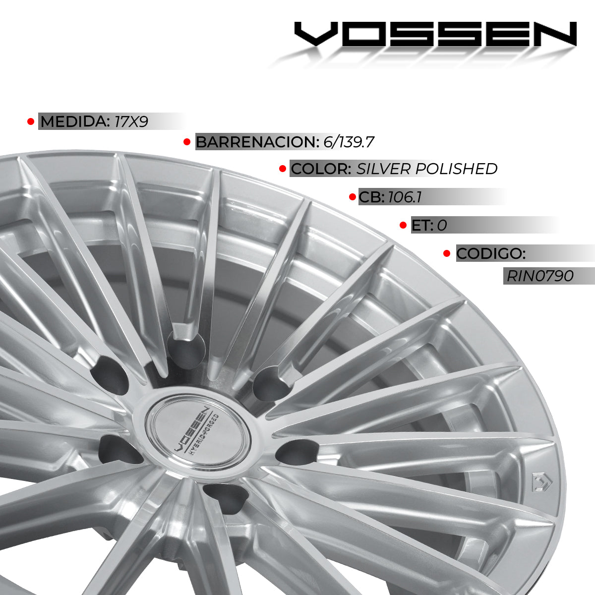 RIN VOSSEN 17X9 6/139.7 ET0 SUPER DEEP 106.1 SILVER POLISHED