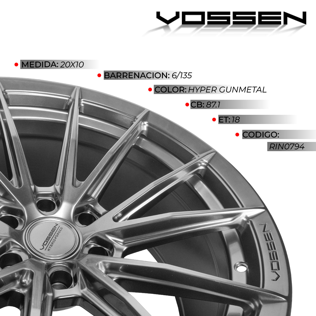 RIN VOSSEN 20X10 6X135 ET18 SUPER DEEP 87.1 HYPER GUNMETAL