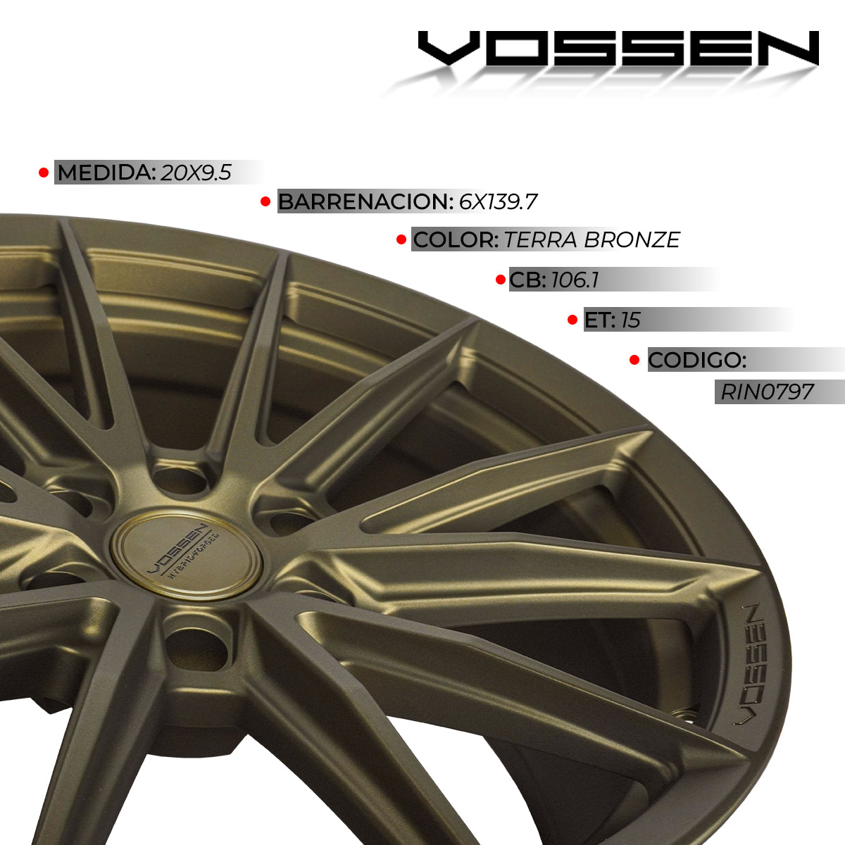 RIN VOSSEN 20X9.5 6X139.7 ET15 DEEP 106.1 TERRA BRONZE