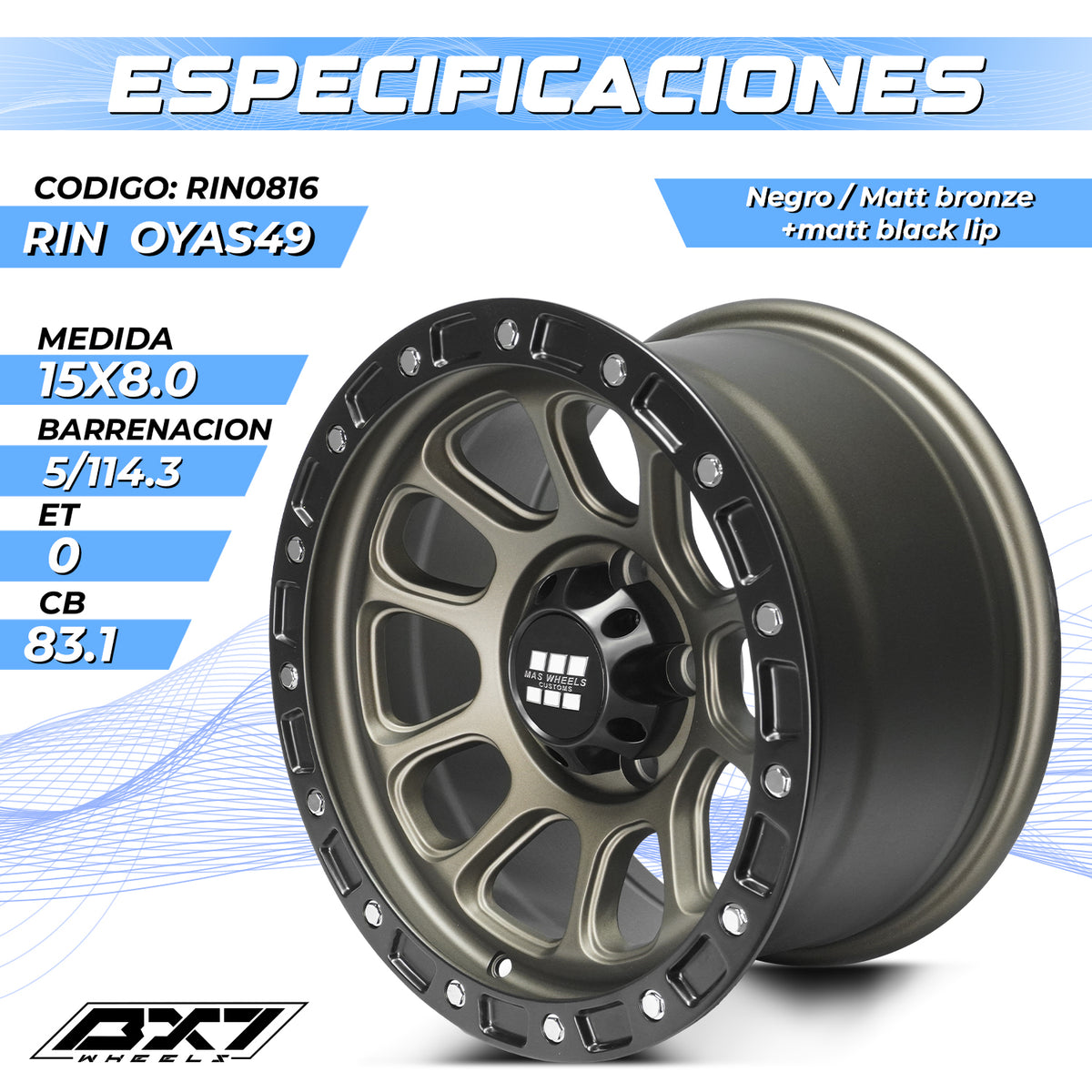 RIN BX7 WHEELS 15X8 5/114.3 ET0 CB83.1