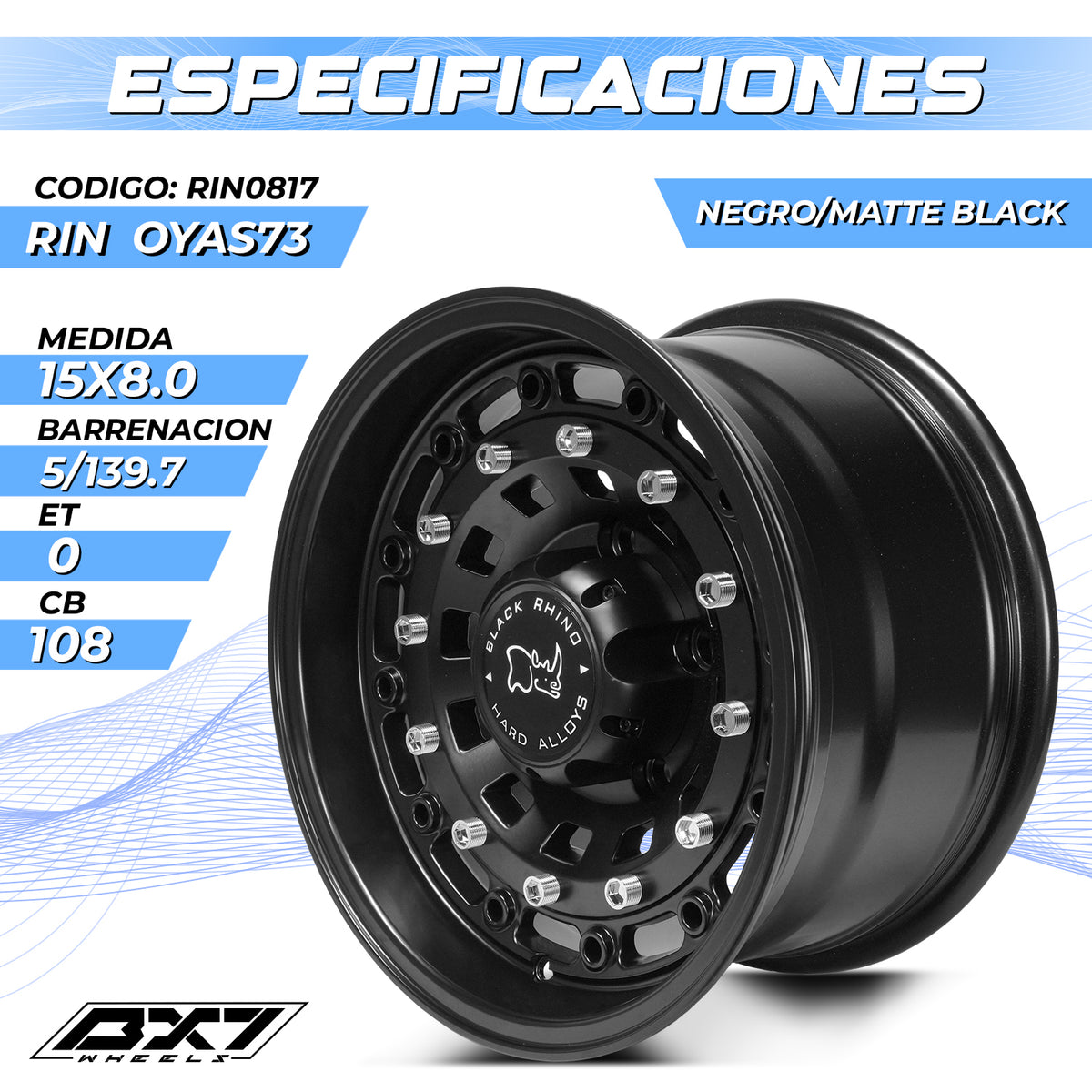 RIN BX7 WHEELS 15X8 5/139.7 ET0 CB108
