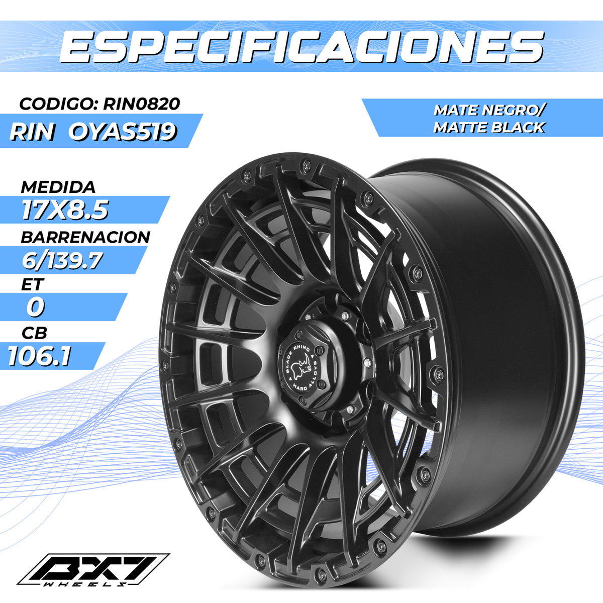 RIN BX7 WHEELS 17X8.5 6/139.7 ET0 CB106.1