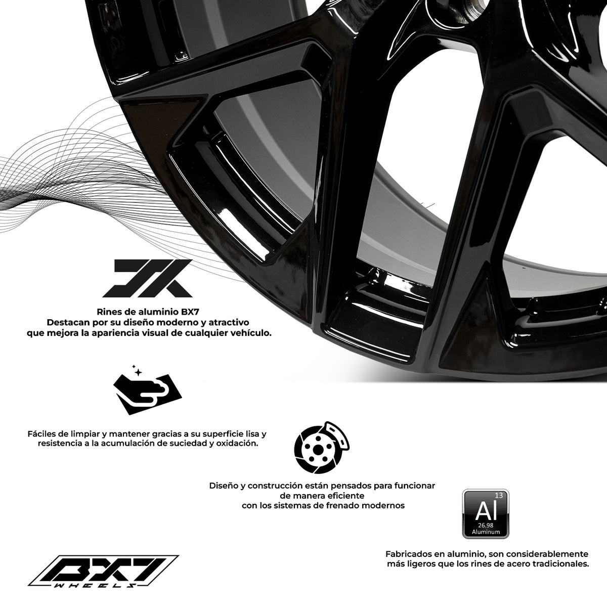 RIN BX7 WHEELS 22X9 6/139.7 ET: 28 CB: 78.1 Negro brillante- Gloss Black