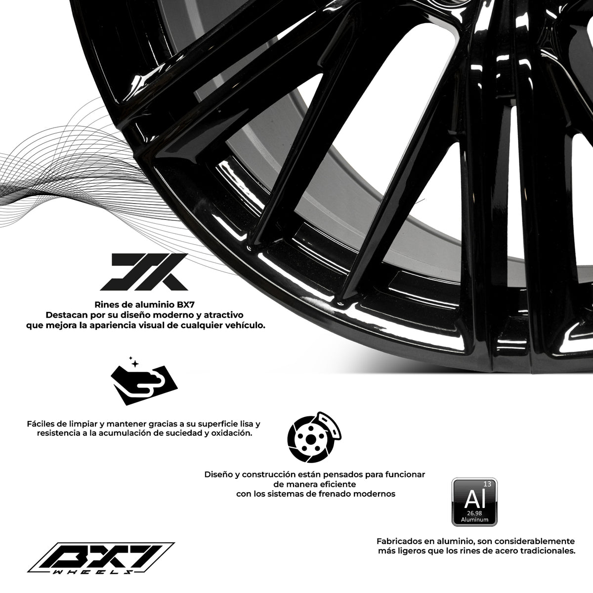 RIN BX7 WHEELS 22X9 6/139.7 ET: 28 CB: 78.1 Negro brillante- Gloss Black